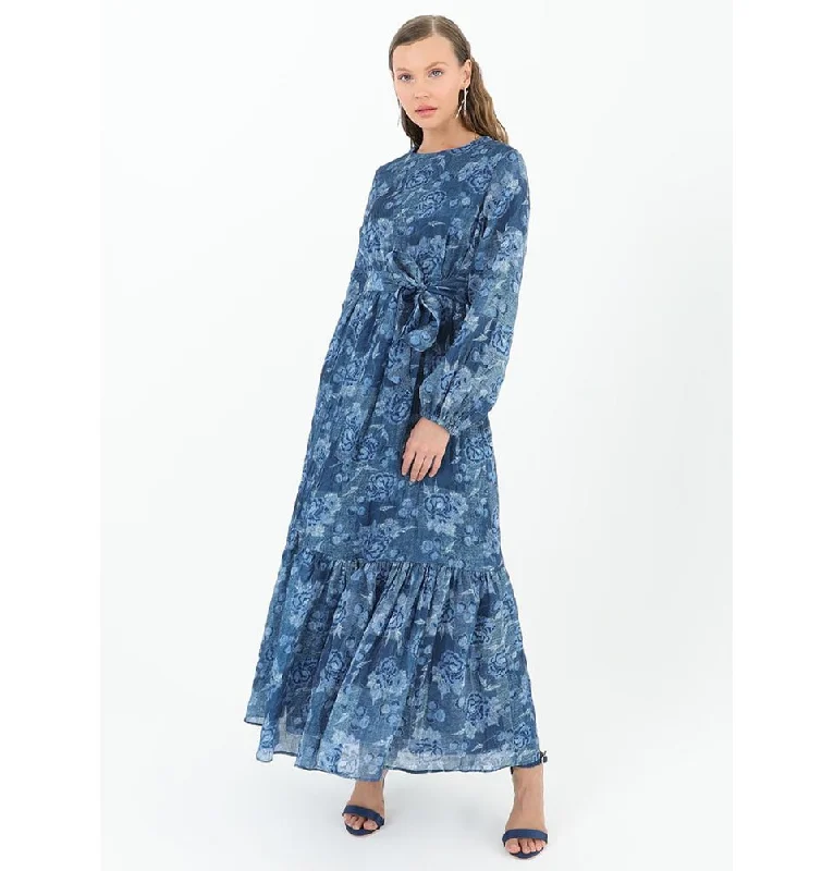 Inventory Reduction Modest Women's Floral Dress 12546 - Blue