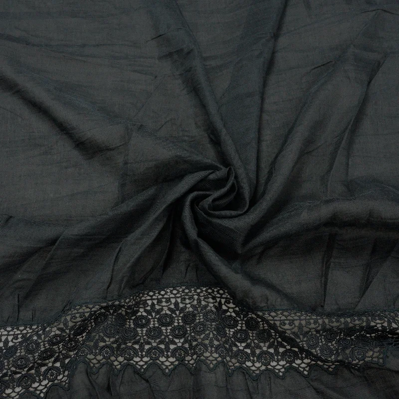 Bargain Bin Black Floral Embroidered Linen and Polyester