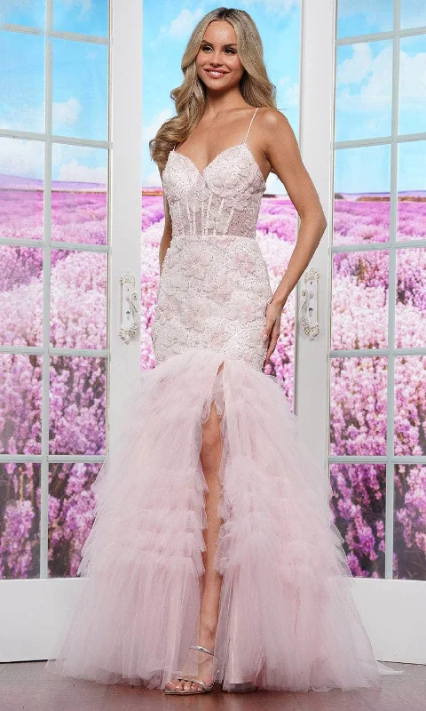 Overstock Colors Dress 3465 - 3D Floral Spaghetti Strap Prom Gown