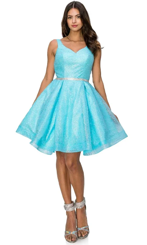 Shop and Save Cinderella Couture 8047J - Glittered Pleated A-Line Cocktail Dress