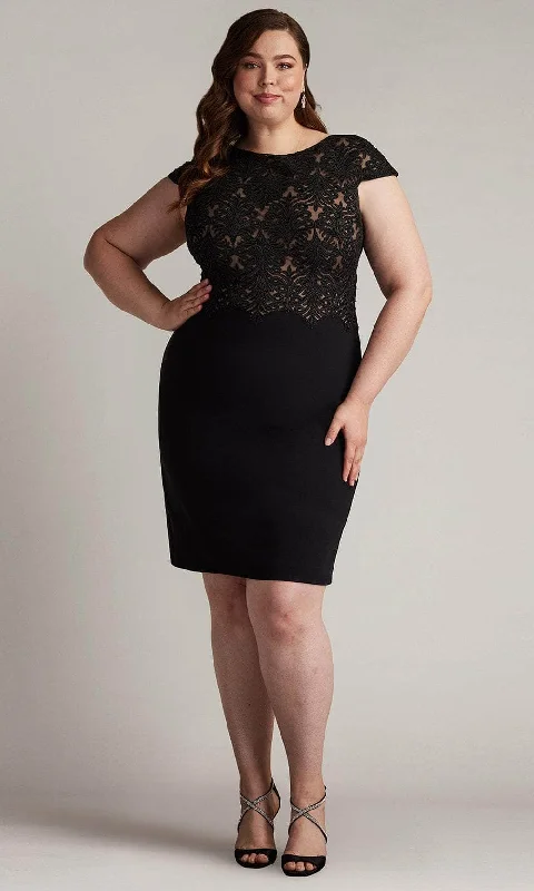Early Access Tadashi Shoji CDY24098MQ - Beal Embroidered Tulle & Crepe Dress - Plus Size