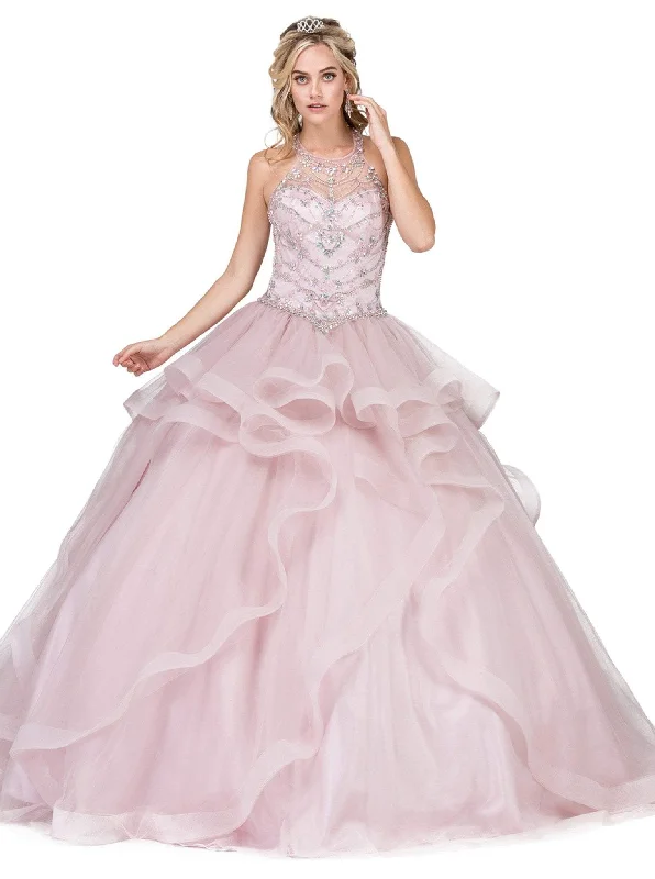 Mega Deal Dancing Queen - 1279 Illusion Halter Ruffled Quinceanera Gown