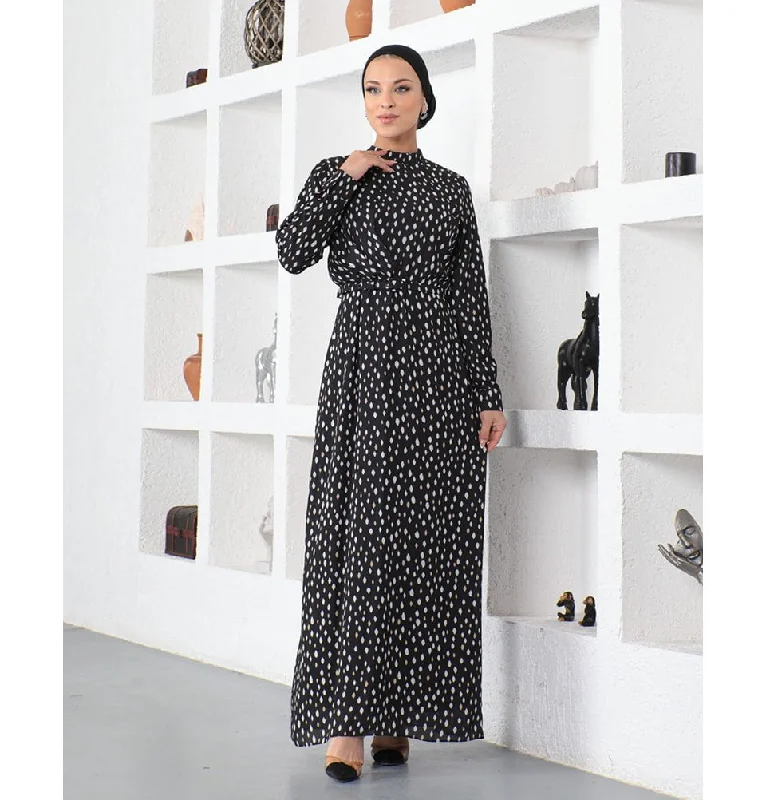 Price Drop Modern Muslim Women’s Abstract Dotted Dress - 70118 Creme & Beige