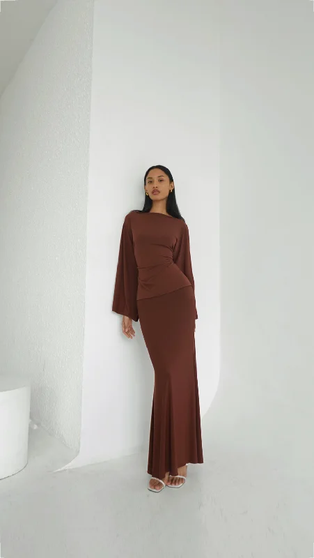 Exclusive Deal Two-Piece Skirt Set in Toffee Brown | preorder ships Jan 20-Feb 10