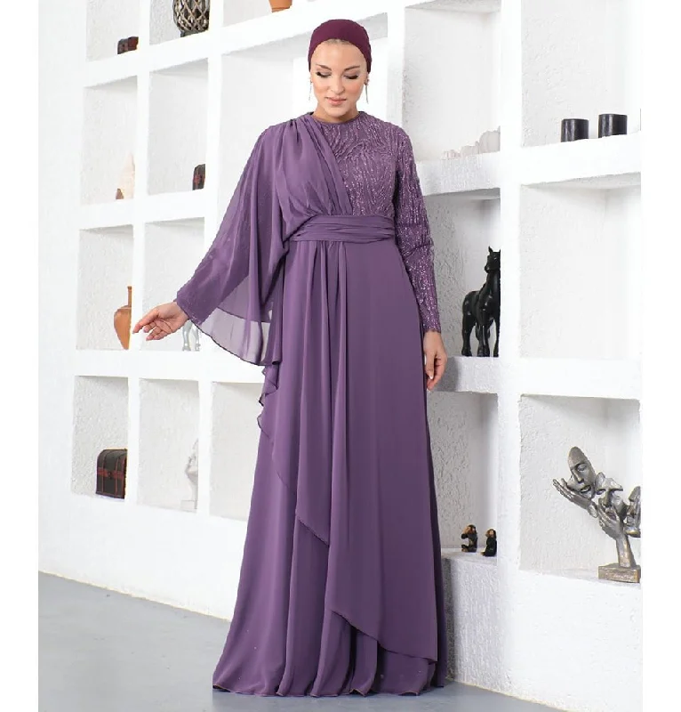 Buy Now Modest Formal Cape Dress G569 - Purple