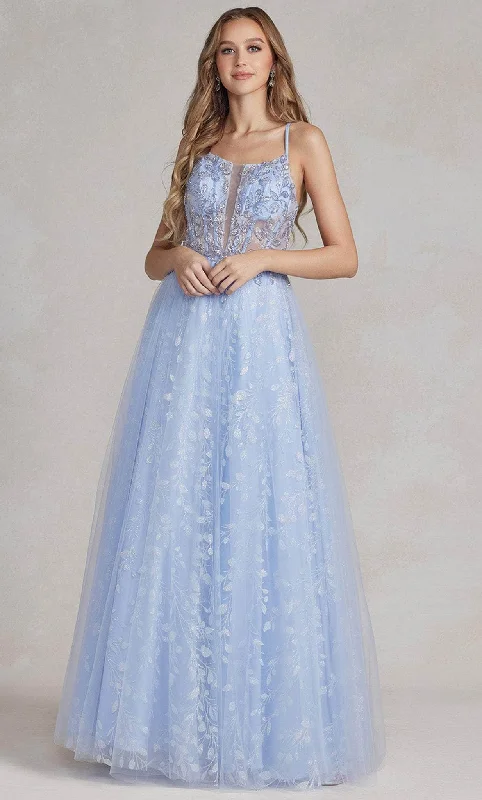 Limited Quantity Nox Anabel T1084 - A-line Leaf-Motif Long Dress