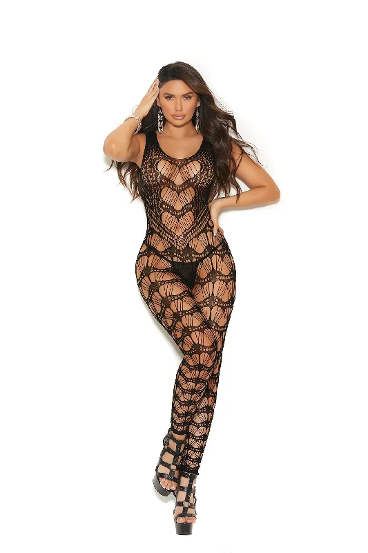 Grand Opening Sale Provacative Crochet footless bodystocking with open crotch in Black and Red