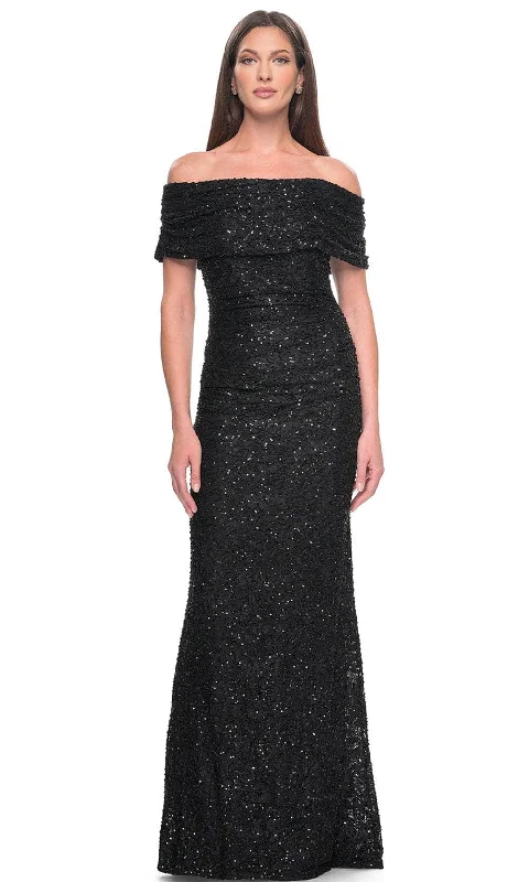 Limited Quantity La Femme 31778 - Off-Shoulder Lace Evening Dress
