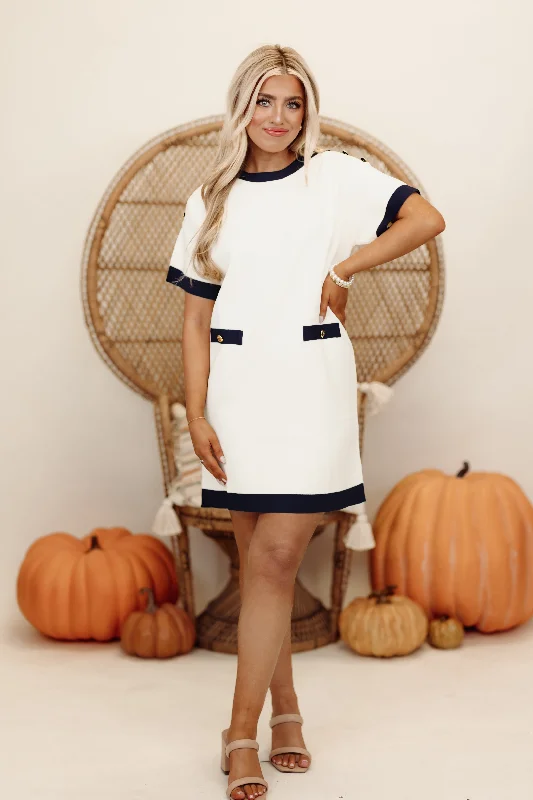 Seasonal Sale Cream Short Sleeve Button Detail Mini Dress