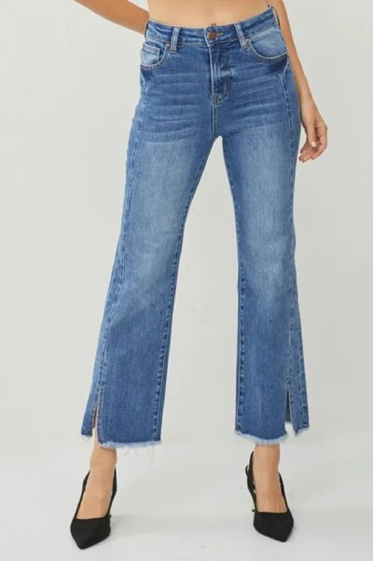 Huge Discounts RISEN High Waist Raw Hem Slit Straight Jeans
