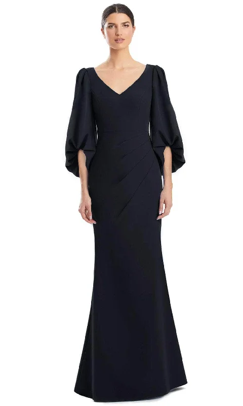 One-DAY Sale Alexander by Daymor 1974S24 - V-Neck Balloon Sleeve Evening Gown
