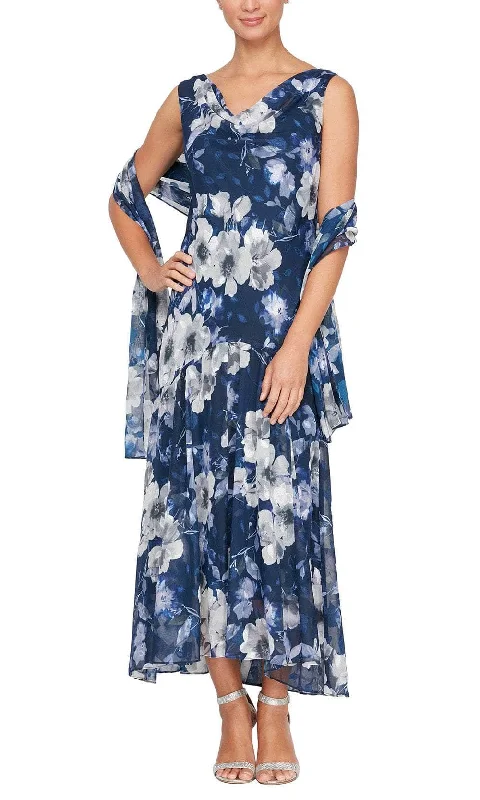 Super Sale Alex Evenings 8175903 - Cowl Neck Floral Formal Dress