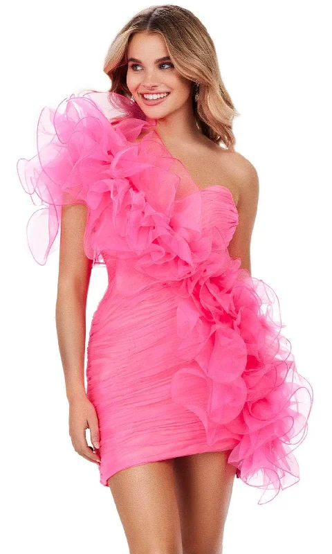 Bonus Savings Ashley Lauren 4672 - One-Sleeve Organza Ruffle Detail Cocktail Dress