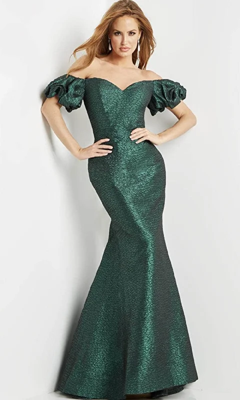 Limited Stock Jovani 24044 - Puff Sleeve Off-Shoulder Evening Gown
