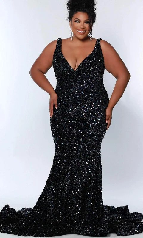 Don't Wait Sydney's Closet JK2308 - V-Neck Velvet Sequin Evening Dress
