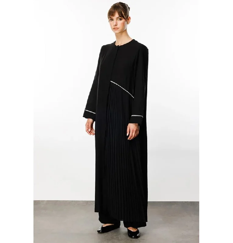 Low Prices Modest Muslim Women’s Pleated Accent Abaya Dress - 241848 Black