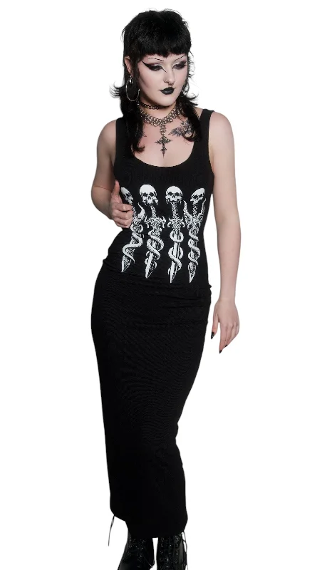 Price Rollback Long Skull Swords Black Maxi Dress