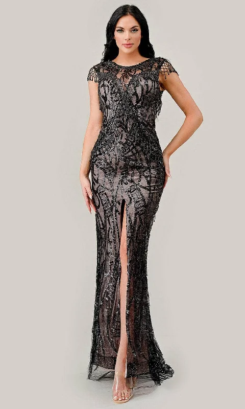 Low Prices Ladivine CC4007 - Cap Sleeve Sequin Embellished Prom Dress