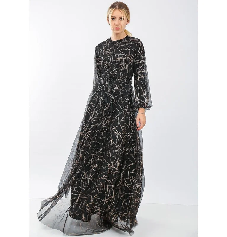 Mega Deal Modest Formal Abstract Dress 70072 Gold