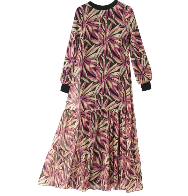 Hurry In Modest Women's Dress Palm Trees M12459 - Black