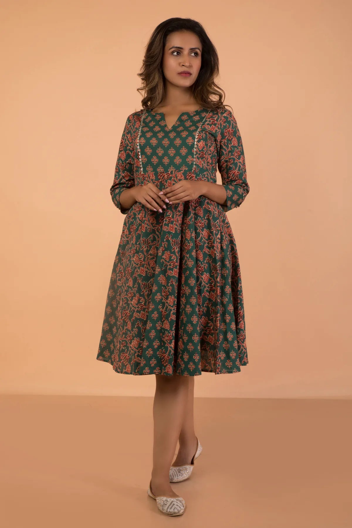 Bargain Bin Double Print Pine Hand Block Printed  Kali Dress