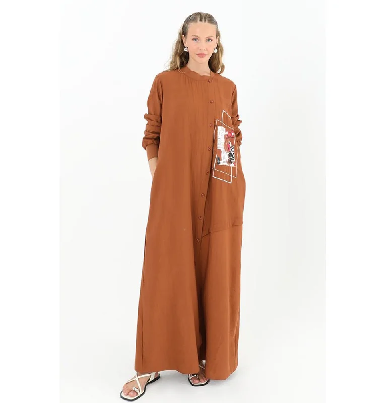 Massive Deals Modern Muslim Women's Sporty Bomber Dress - 12533 Brown