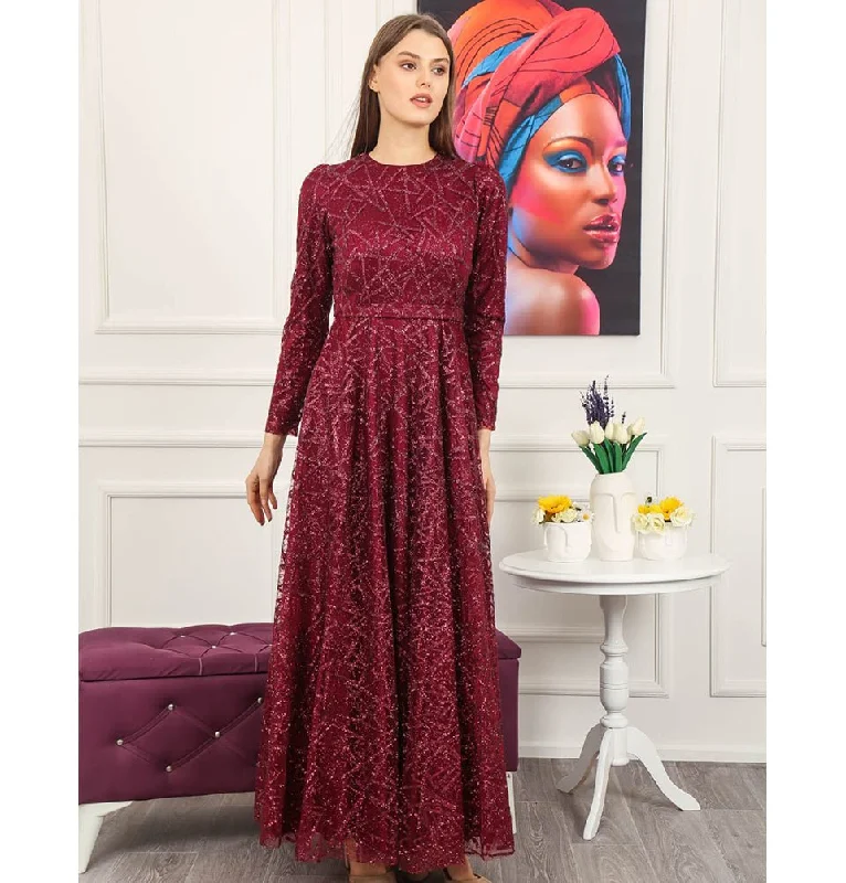 Today Only Modest Formal Glittery Abstract Dress 508 Red