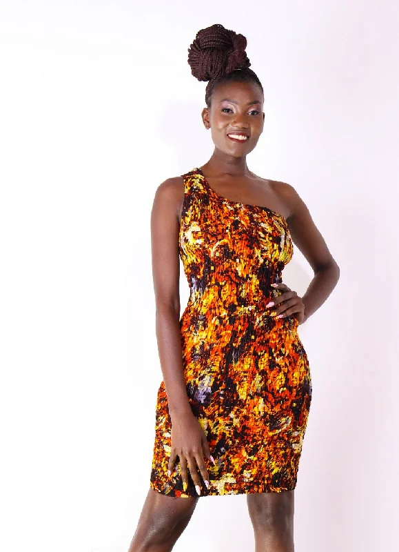 Price Drop Alert Marashi Women's African Print One-shoulder Dress (Orange)