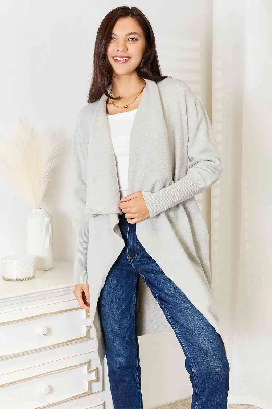 Super Sale Double Take Open Front Duster Cardigan with Pockets
