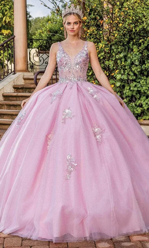 Huge Discounts Dancing Queen 1896 - Floral Sequin Plunging V-Neck Ballgown