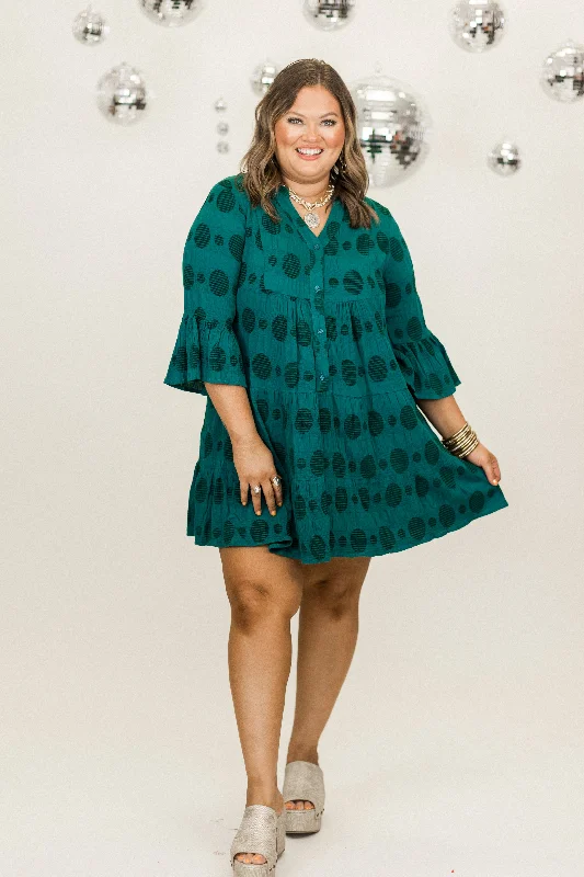Great Deals Peacock Notch Neck Bell Sleeve Dress