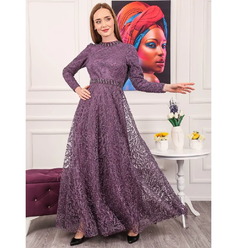 Season Finale Sale Modest Formal Shimmery Vine Dress G492 Lilac