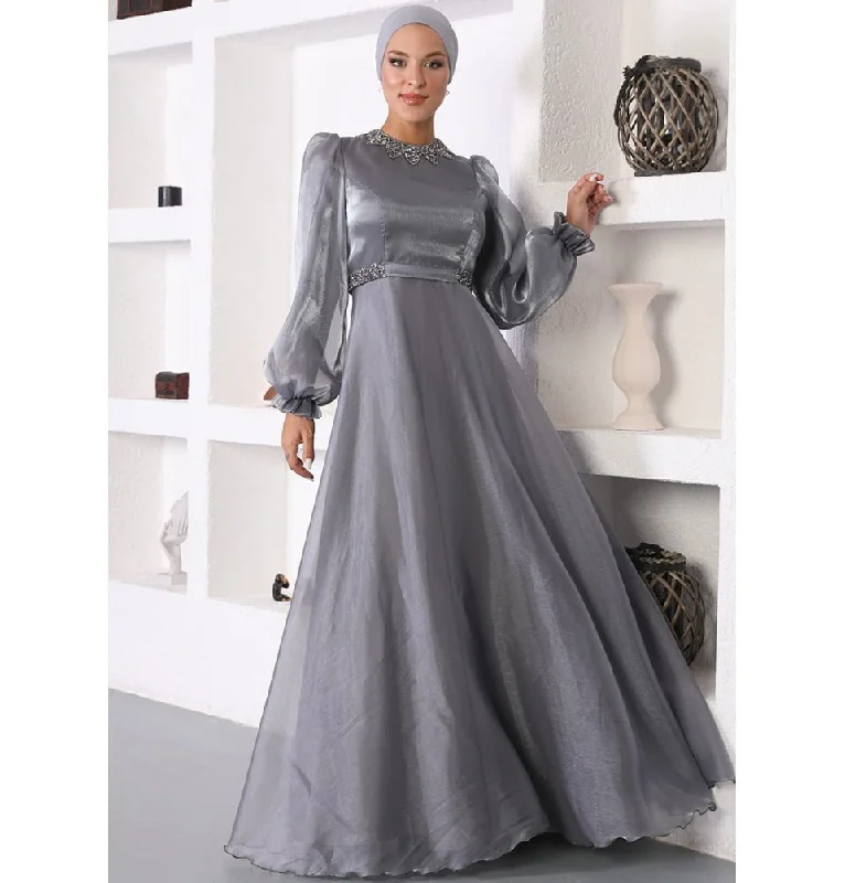 Mega Sale Modest Formal Satin Dress G531 Grey