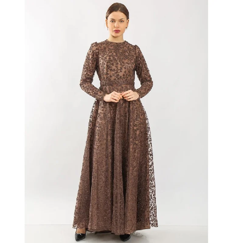 Deal Explosion Modest Formal Vine Dress G481 Brown