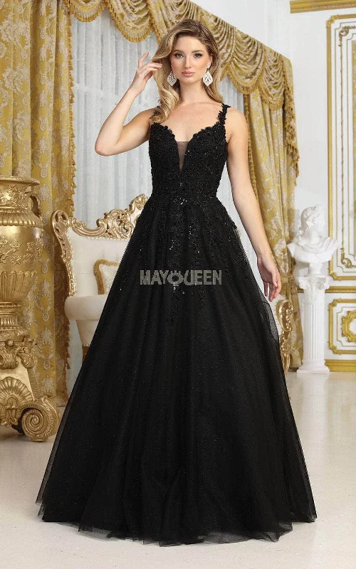 Weekend Deal May Queen MQ2051 - Applique Spaghetti Strap Dress