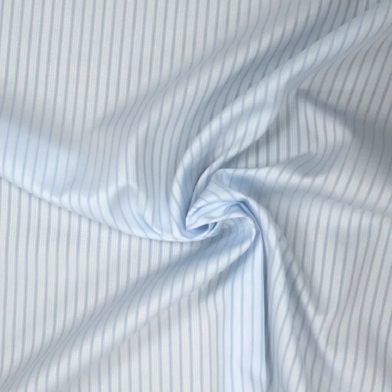 Amazing Deals White with Blue Stripes 100% Fine Shirting Cotton Fabric by Canclini