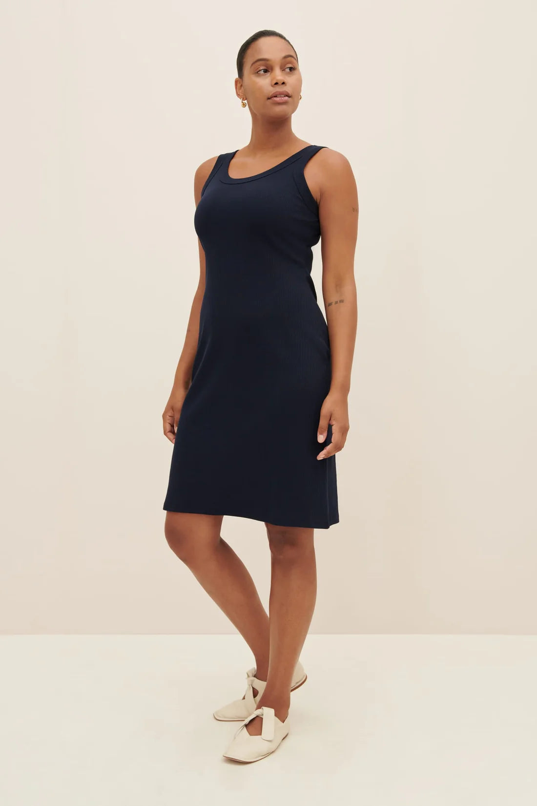 Massive Deals The Column Rib Dress in Navy | Kowtow