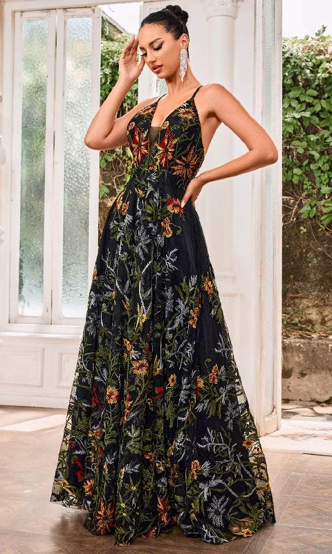 Year-End Sale J'Adore Dresses J24025 - Floral Embroidered Pom Dress