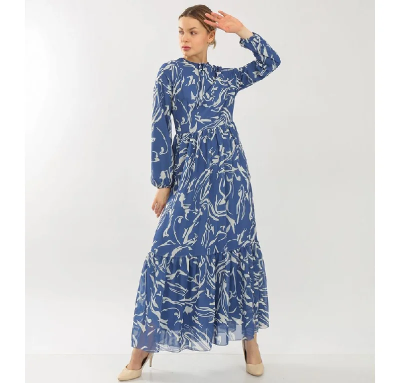 Exclusive Savings Modest Women's Dress Abstract 70108 - Blue