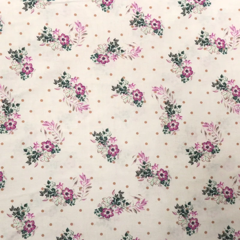 Can't Miss Pink Flowers on Beige Background Printed Cotton Blended Broadcloth
