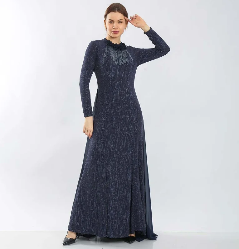 Take Advantage Modest Formal Sequined Dress G238 Navy Blue