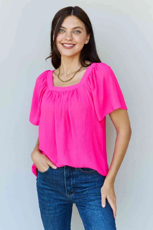 Don't Wait Ninexis Keep Me Close Square Neck Short Sleeve Blouse in Fuchsia