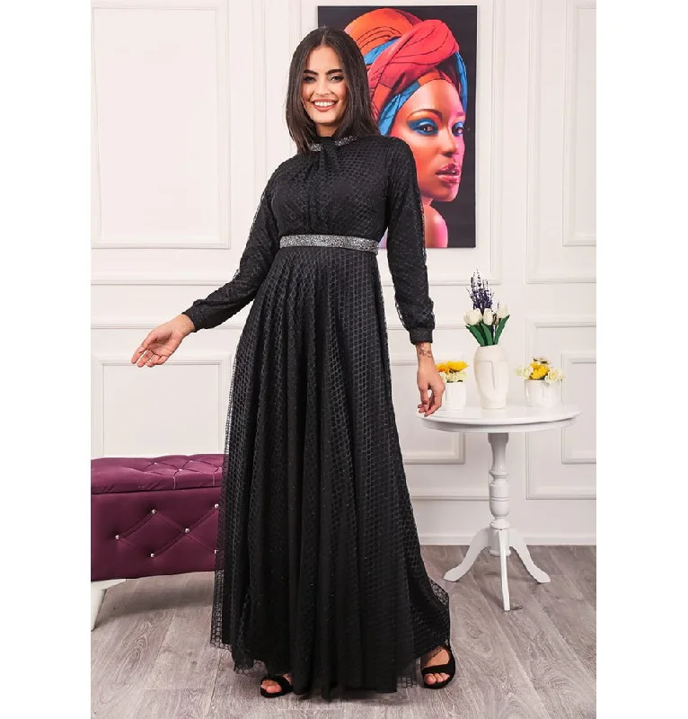 Shop and Save Modest Formal Embellished Dress G482 Black