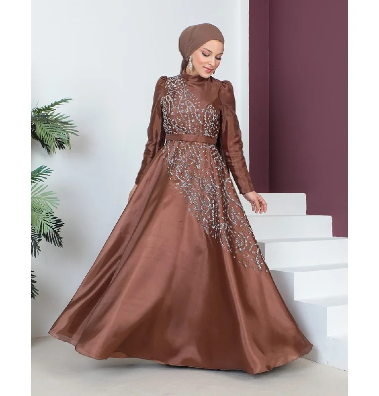 Huge Discounts Modest Muslim Women’s Glamor Mesh Overlay Formal Dress with Embellished Rhinestones - G665 Bronze Brown Huge Discounts Modest Muslim Women’s Glamor Mesh Overlay Formal Dress with Embellished Rhinestones - G665 Bronze Brown