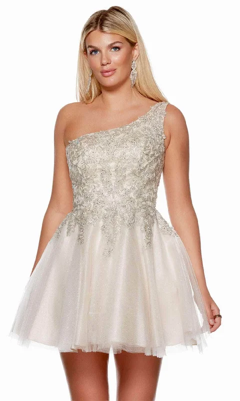 Buy More, Save More Alyce Paris 3150 - Lace Detailed One Shoulder Cocktail Dress