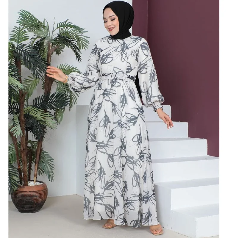 New Deals Modest Women's Dress Abstract 7999-59 - Charcoal Grey