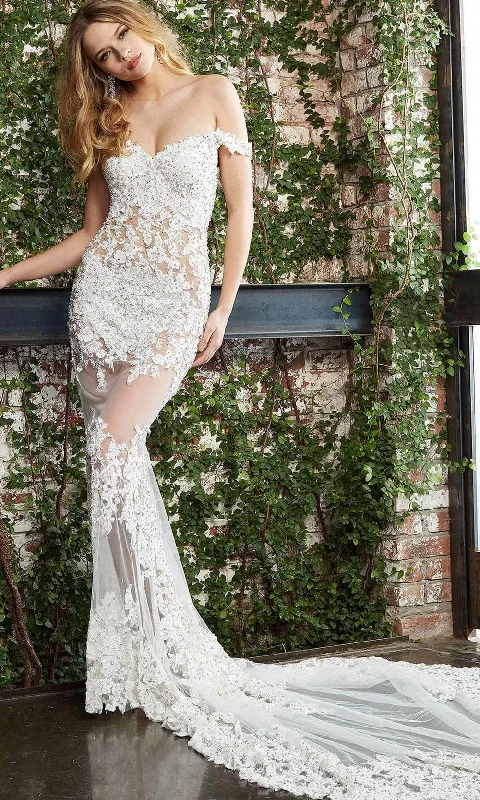 Online Only Jovani Bridal S65052 - Beaded Lace Illusion Bridal Gown