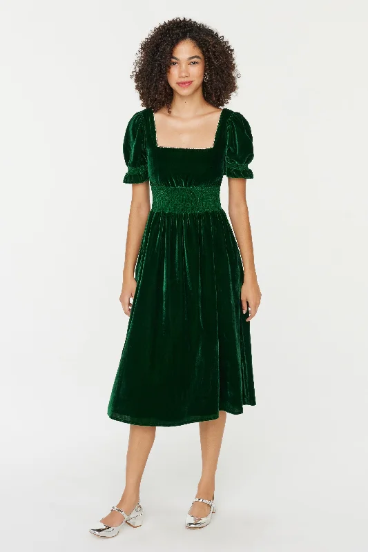Deal Zone Velvet Smocked Holland Dress w. Rhinestone