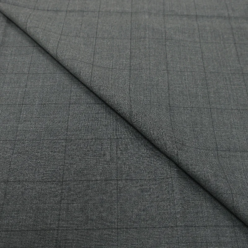 Price Drop Charcoal Grey Windowpane 100% Wool Loro Piana Fabric