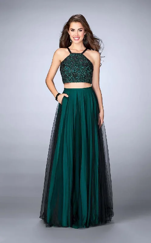 Sale Event La Femme - 24365 Vibrant Halter Neck Laced Two-piece Tulle Dress